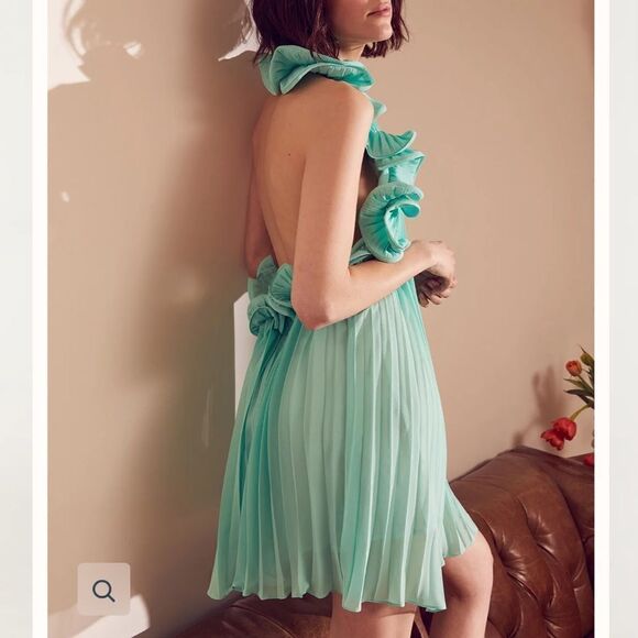 NWT AMUR MIMI HALTER NECK FRILL MINI DRESS Miami Sky Size 0 - Picture 16 of 16